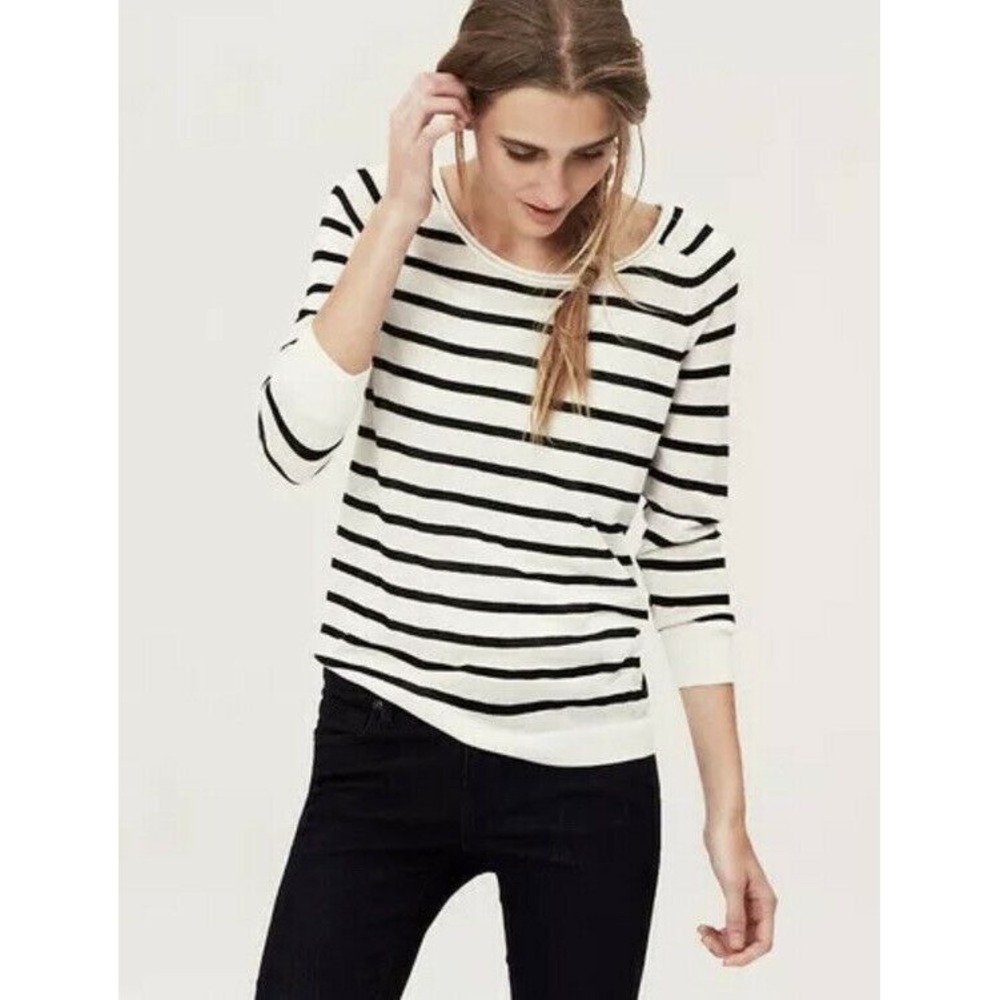 LOFT Ivory & Blue Alluring Scoop Neck‎ Stripe Roll Neck Sweater XS/S